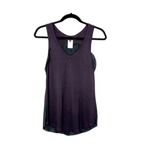 MM COUTURE by MISS ME Purple and Black V Neck Tank Top with Silk Contrast